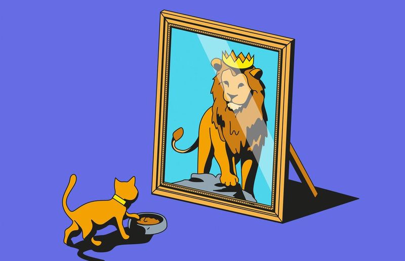 A young girl looks at her reflection in a mirror, contemplating her own identity and worth